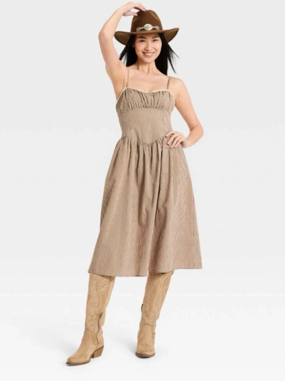 NWT A New Day Brown Gingham Dress